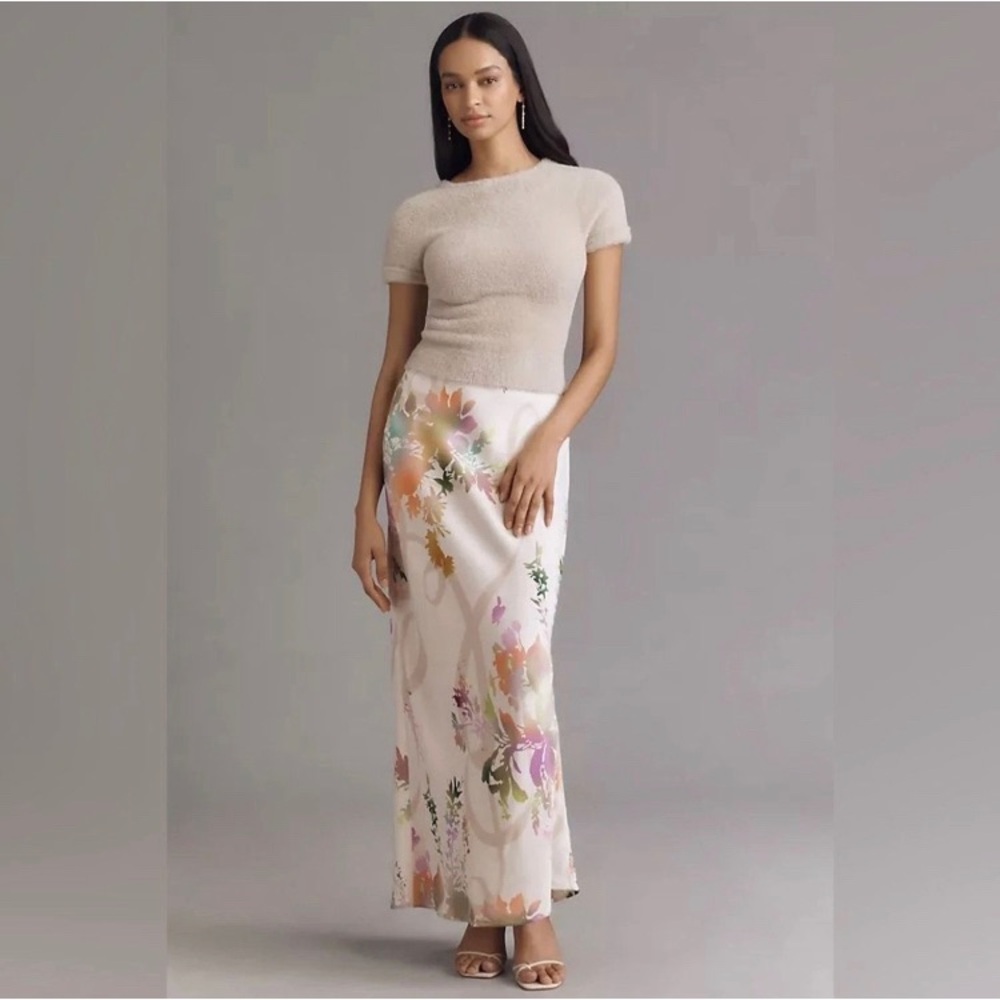 Anthropologie Tilda Cream Floral Maxi Skirt Pearl
